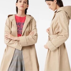 Maje Giselle Belted Cotton-Gabardine Hooded Coat In Beige - size 36